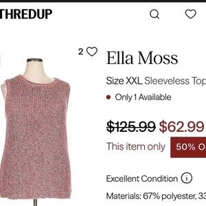 Ella Moss Red Knit Sleeveless Top Size Small New